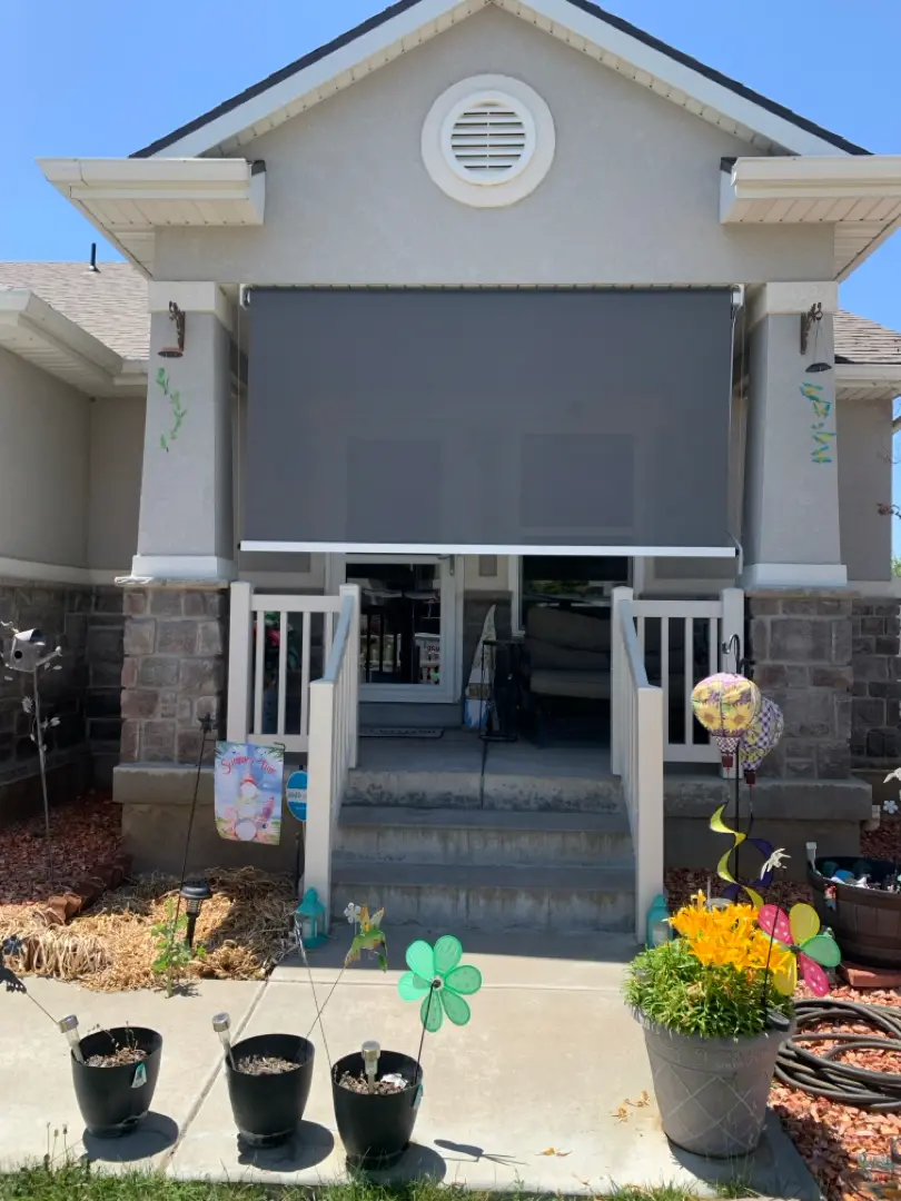 Custom Steel Patio Cover and SunAir Drop Curtain in Clinton