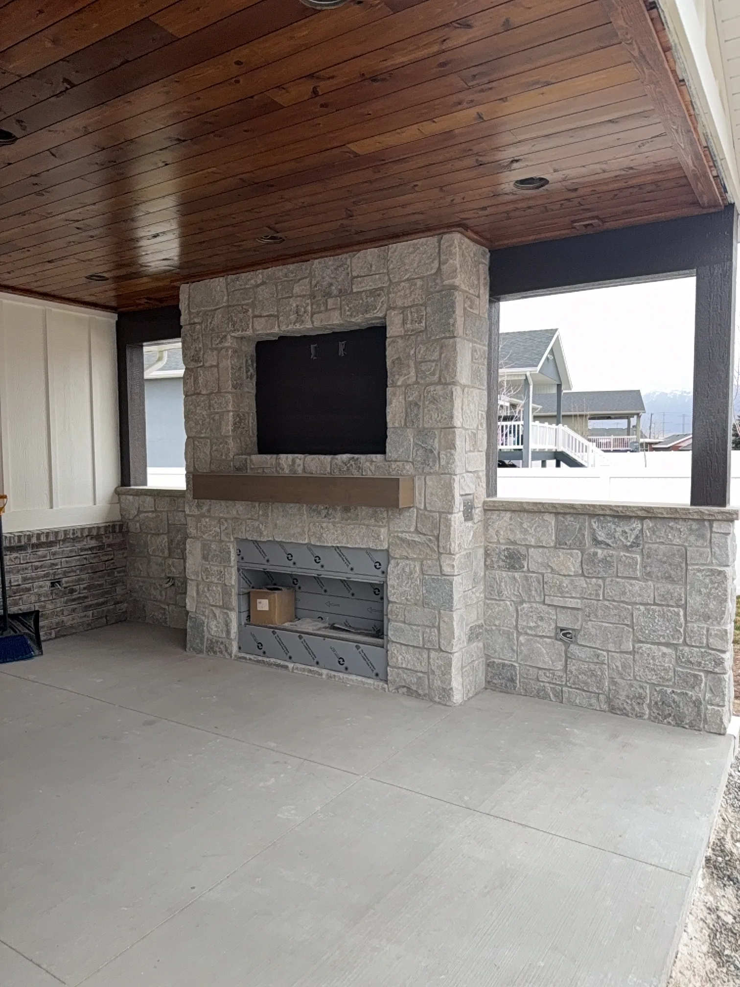 Custom Brown Wood Pergola Wall Installation in West Haven